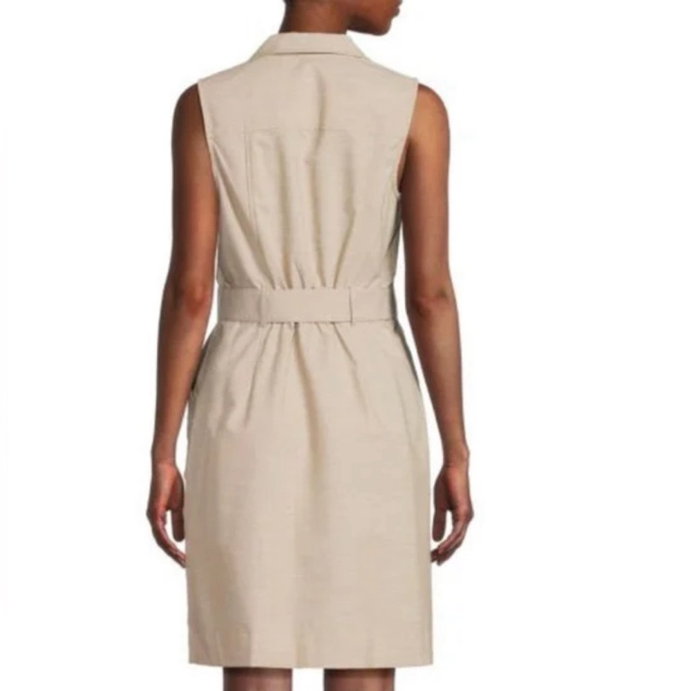 NWT - SHARAGANO Cotton Blend Belted Shirt Dress - beige- Sz 14 - Picture 3 of 8